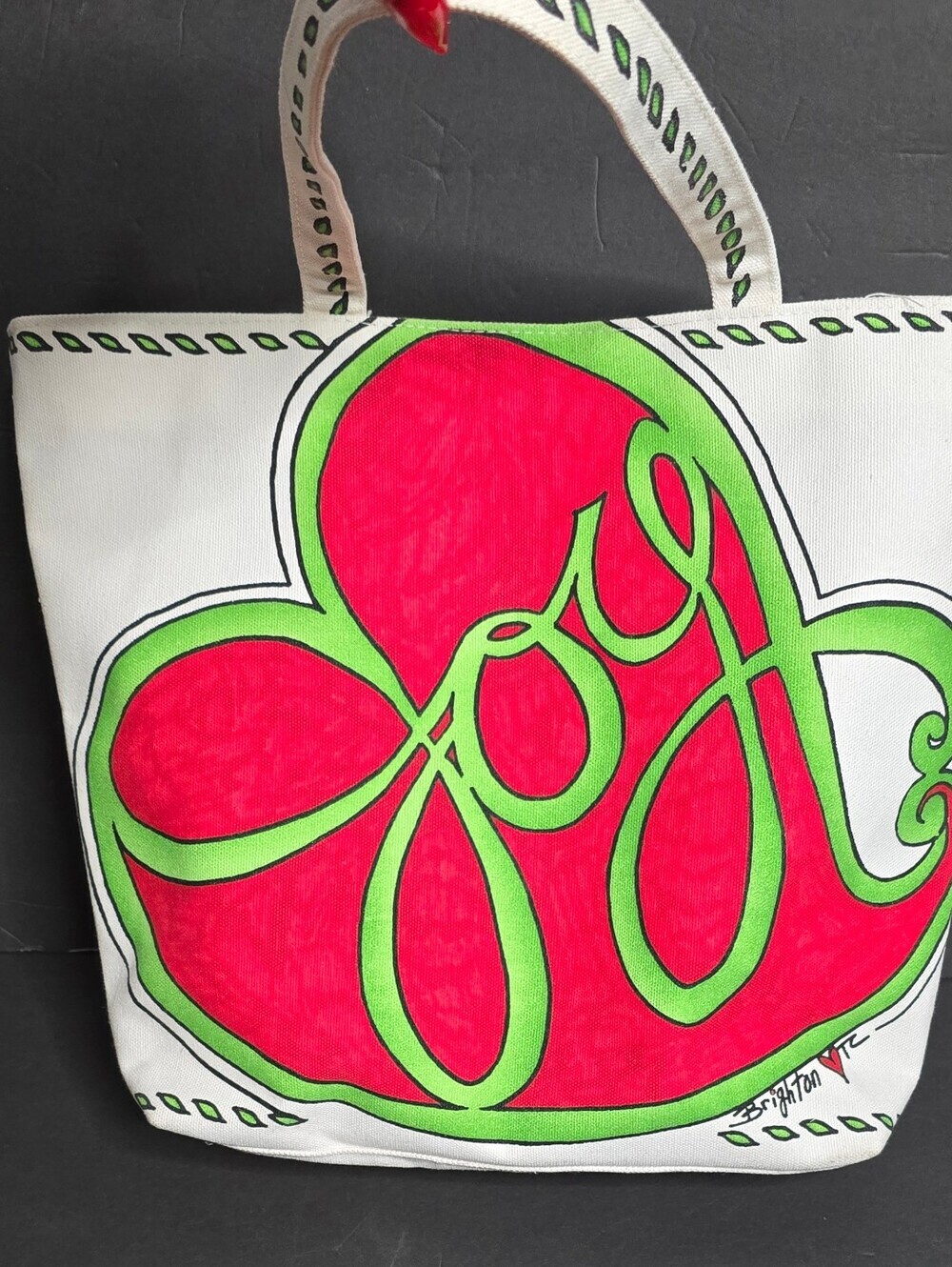 Brighton Love and Joy Holiday Print Canvas Shoulder Bag Purse Tote 16.5'' x 13"